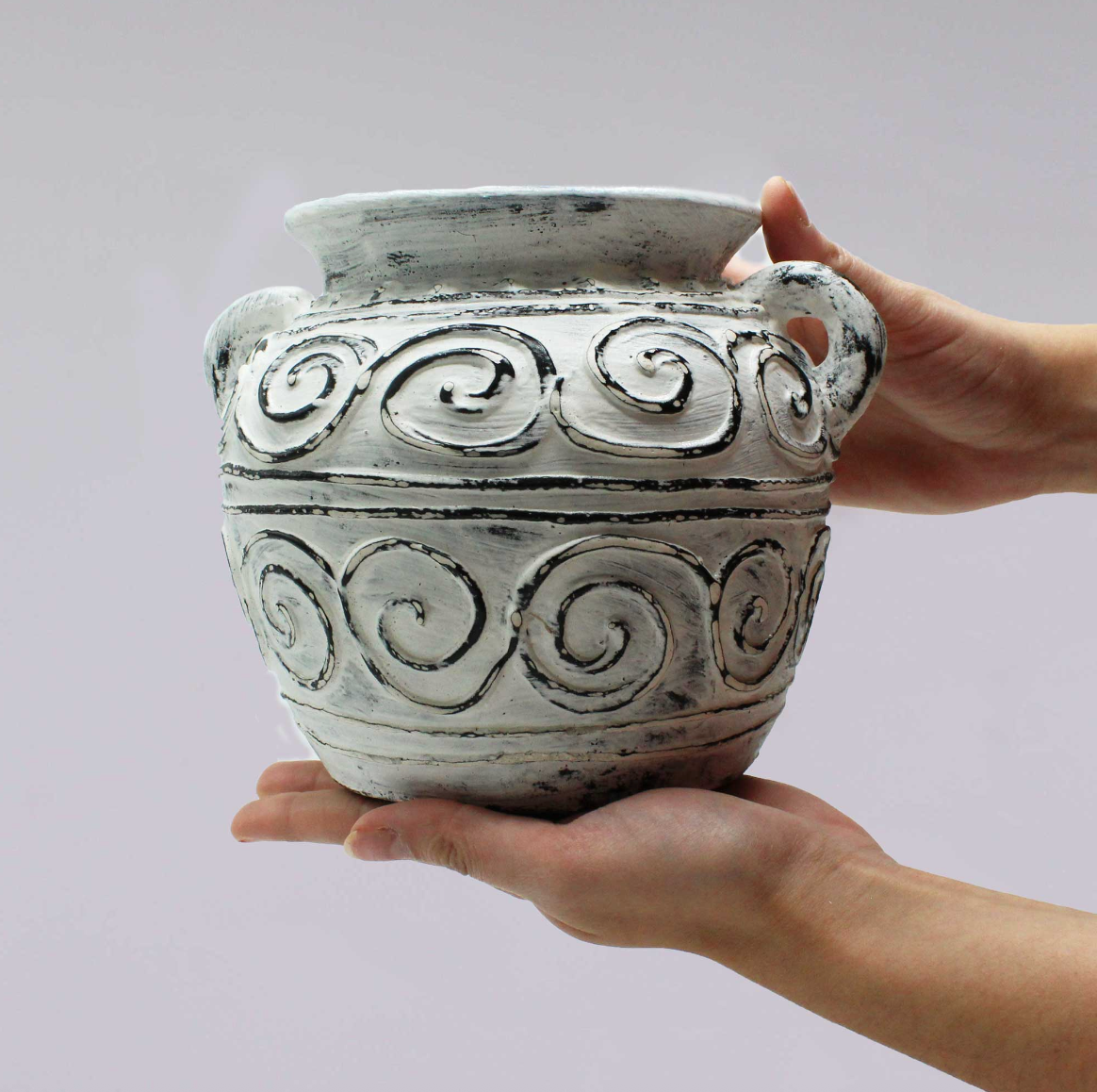 Greek Style Clay Plant Pot With Handles - Terracotta Cream 15cm