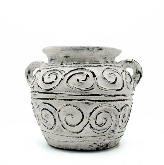 Greek Style Clay Plant Pot With Handles - Terracotta Cream 15cm