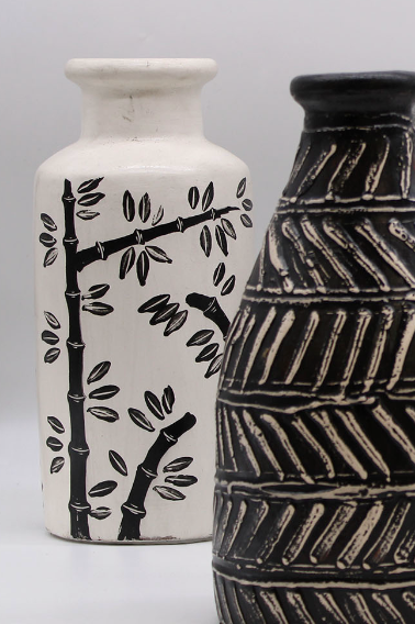 Bamboo Motif Straight Vase - White Natural
