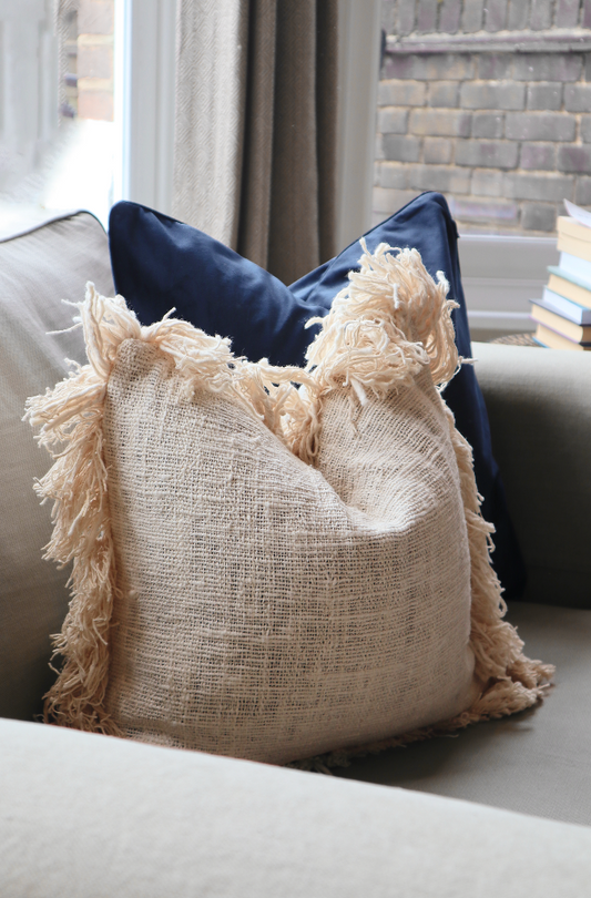 Natural Linen Cushion with Fringe 45x45cm