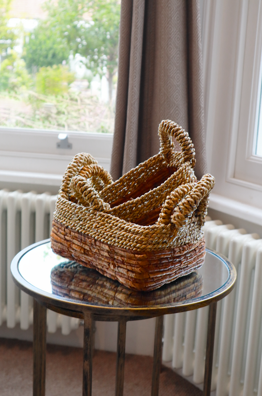 Set of 3 Banana Leaf & Seagrass Square Basket