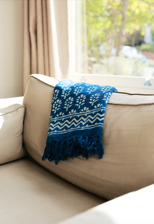Handmade Blue Indigo Patterned Throw