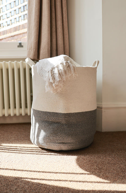Cotton Rope Laundry / Storage Big Basket 45x40cm - Grey