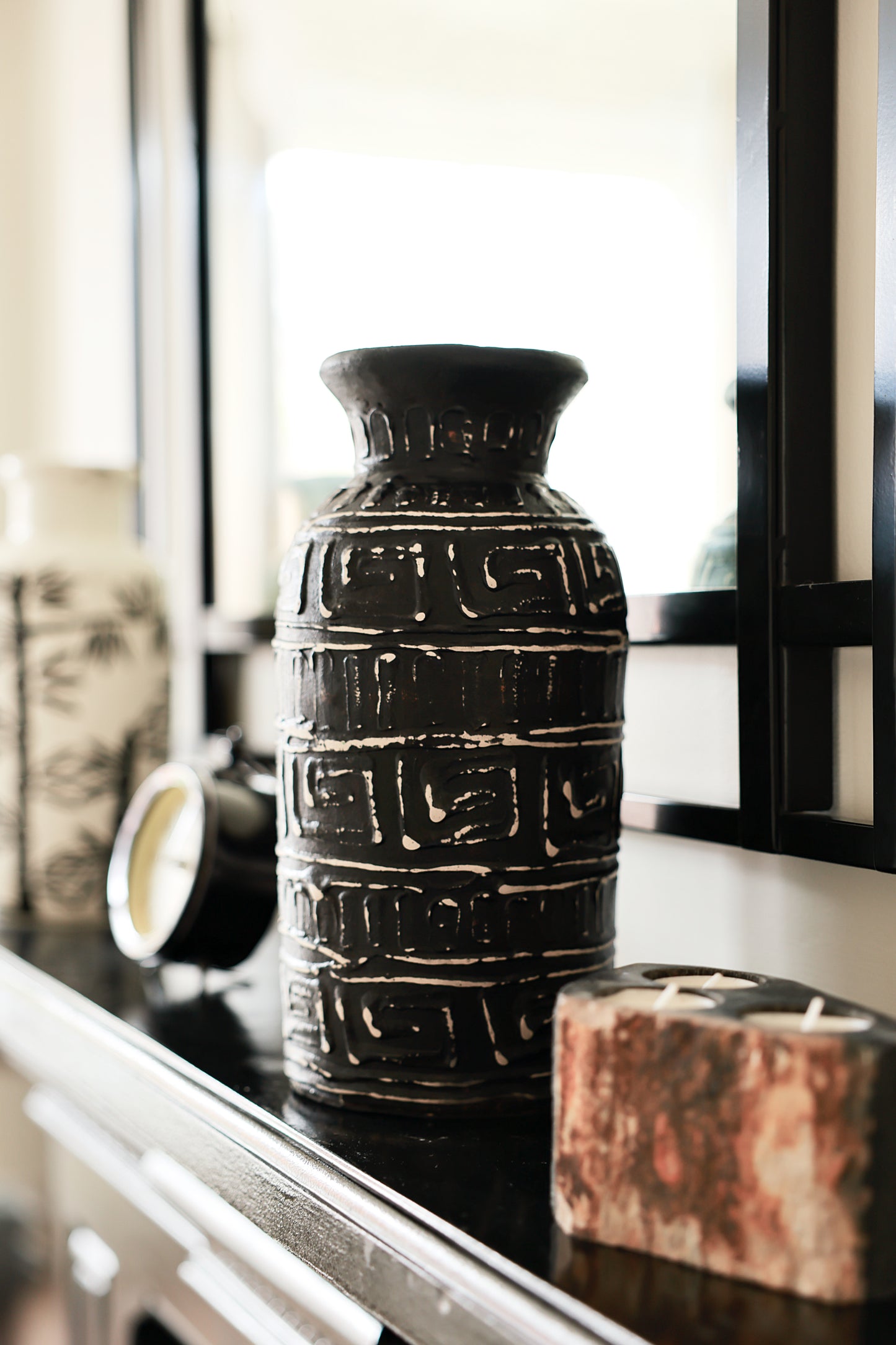 Greek Key Straight Vase - Dark Chocolate