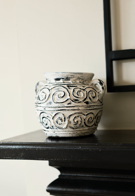 Greek Style Clay Plant Pot With Handles - Terracotta Cream 15cm