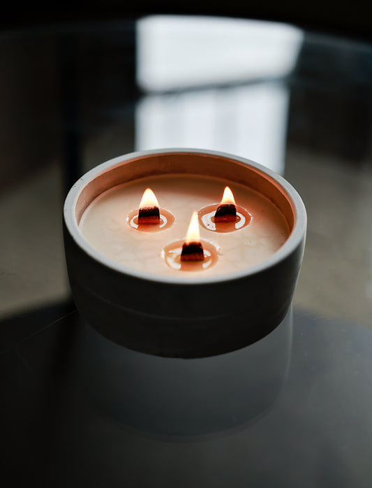 Wooden Wick Concrete Candle - Patchouli & Dark Amber