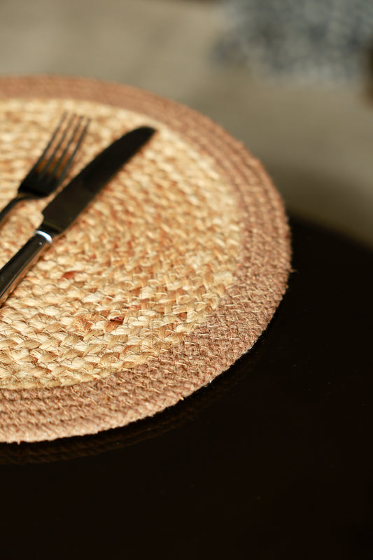 Natural Place Mat With Border - Jute & Cotton 30cm