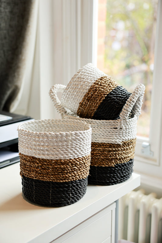 3 Piece Seagrass Basket Set - Multicoloured Natural