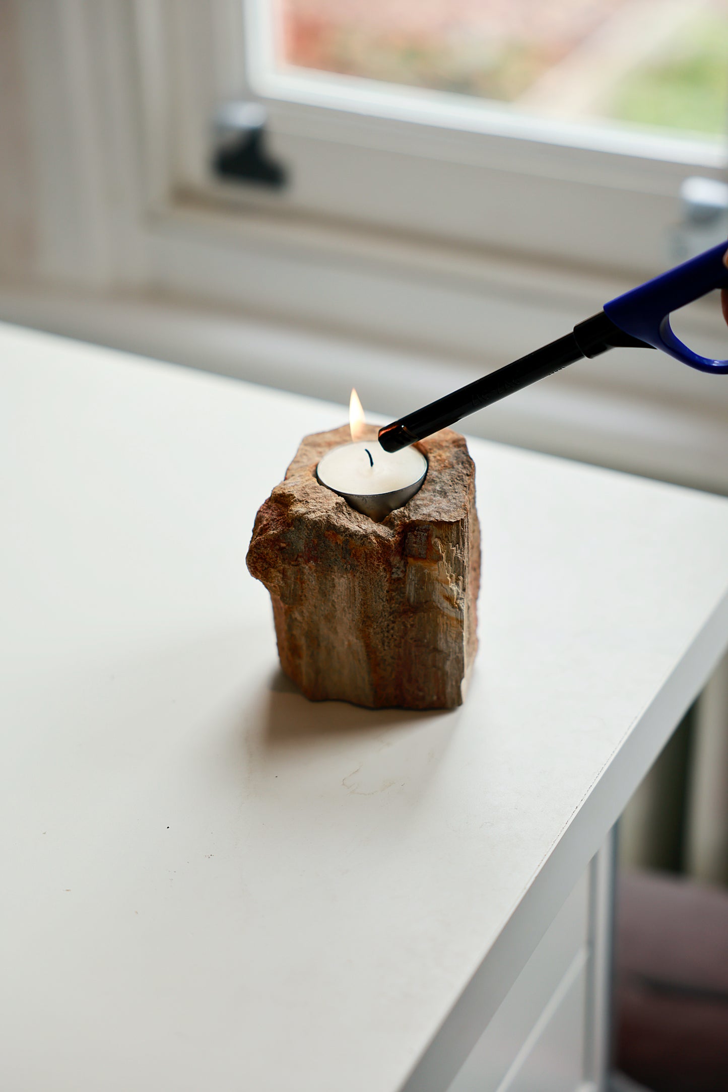 Petrified Wood Candle Holder - Single Low